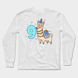 I am 9 with Lama - kids birthday 9 years old Long Sleeve T-Shirt